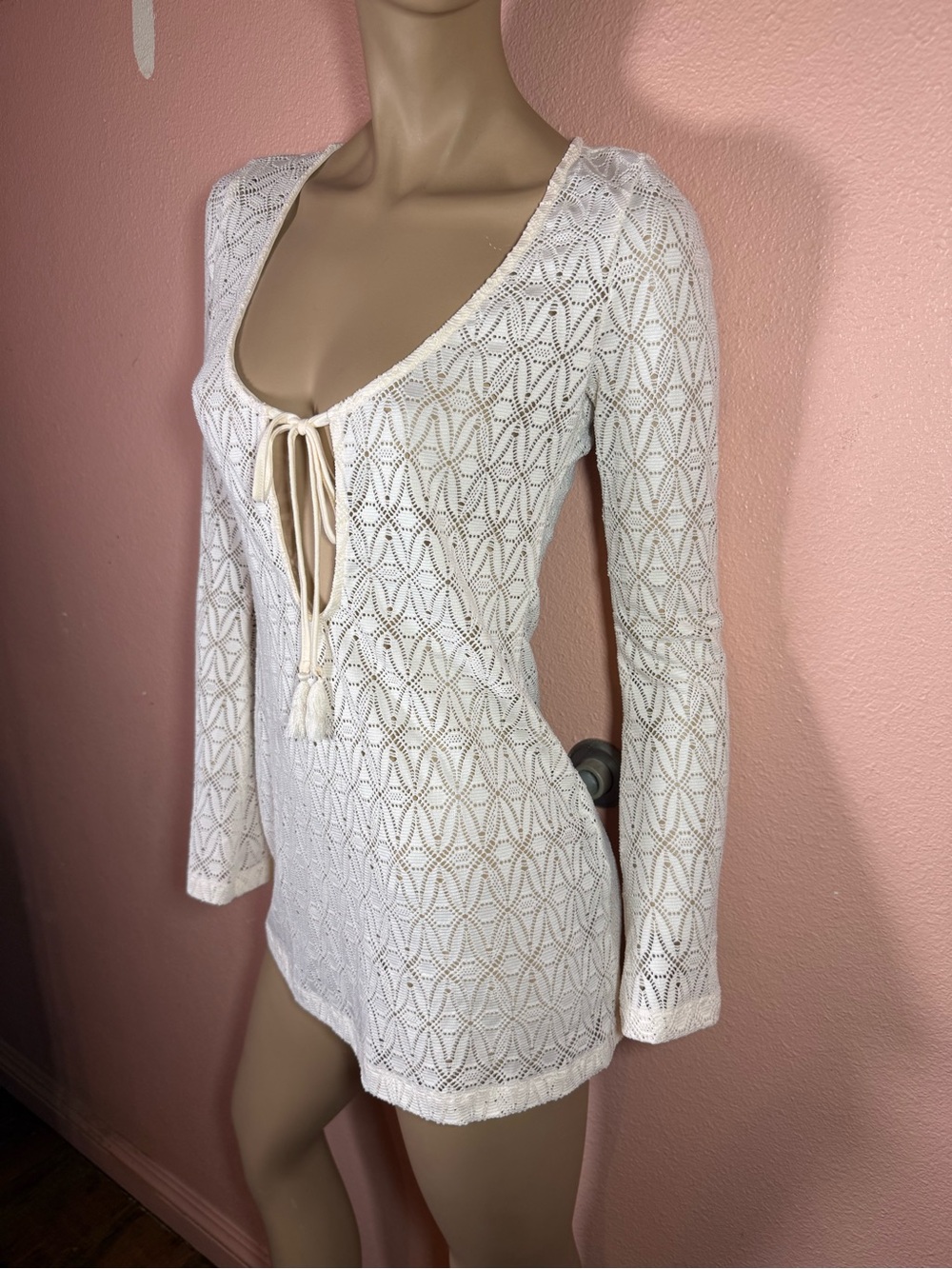 Wild Fable White Crochet Knit Cover Up Dress